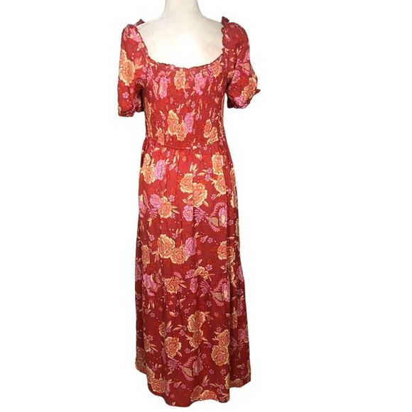 Zesica Dress Womens Size XL Orange Pink Floral Smocked Ruffle Beach Boho New - Picture 8 of 13